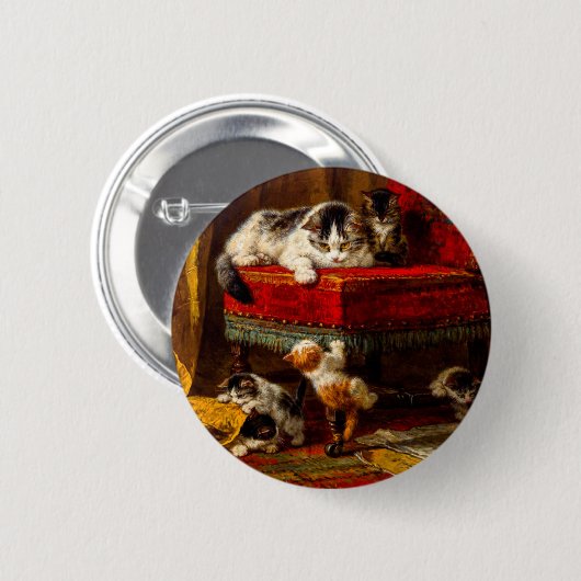 Katze und Kätzchen spielen mit Stuhl Button (Vorne & Hinten)