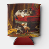 Katze und Kätzchen spielen mit Stuhl Dosenkühler (Vorderseite)