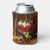 Katze und Kätzchen spielen mit Stuhl Dosenkühler (Kanne Rückseite)