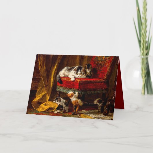 Katze und Kätzchen spielen mit Stuhl Einladung (Vorderseite)