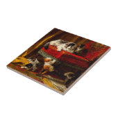 Katze und Kätzchen spielen mit Stuhl Fliese (Seite)