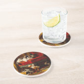 Katze und Kätzchen spielen mit Stuhl Getränkeuntersetzer (Seite)