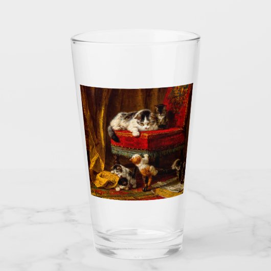 Katze und Kätzchen spielen mit Stuhl Glas (Vorderseite)