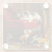 Katze und Kätzchen spielen mit Stuhl Glasuntersetzer (Rückseite)