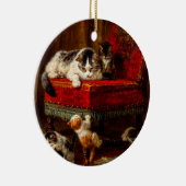 Katze und Kätzchen spielen mit Stuhl Keramik Ornament (Rechts)