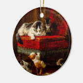 Katze und Kätzchen spielen mit Stuhl Keramik Ornament (Links)