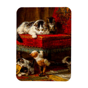 Katze und Kätzchen spielen mit Stuhl Magnet