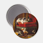 Katze und Kätzchen spielen mit Stuhl Magnet (Vorderseite/Rückseite)