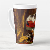 Katze und Kätzchen spielen mit Stuhl Milchtasse (Linke Ecke)