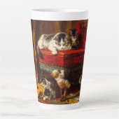 Katze und Kätzchen spielen mit Stuhl Milchtasse (Vorderseite)