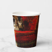 Katze und Kätzchen spielen mit Stuhl Pappbecher (Rückseite)