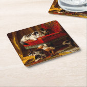 Katze und Kätzchen spielen mit Stuhl Rechteckiger Pappuntersetzer (angewinkelt)