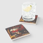 Katze und Kätzchen spielen mit Stuhl Steinuntersetzer (Seitenansicht)