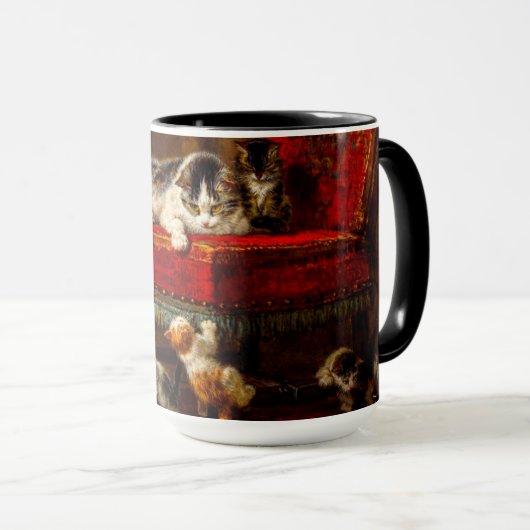 Katze und Kätzchen spielen mit Stuhl Tasse (VorderseiteRechts)