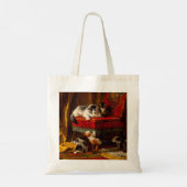 Katze und Kätzchen spielen mit Stuhl Tragetasche (Rückseite)