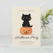 Katze und Kürbis Halloween-Party Feiertagskarte (Stehend Vorderseite)