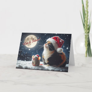Katze und Maus beim Schnee Weihnachtskarte gucken Feiertagskarte