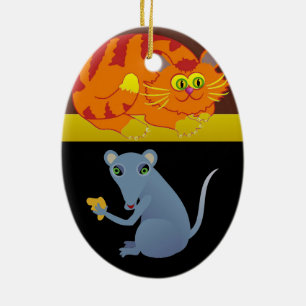 Katze und Maus Keramik Ornament