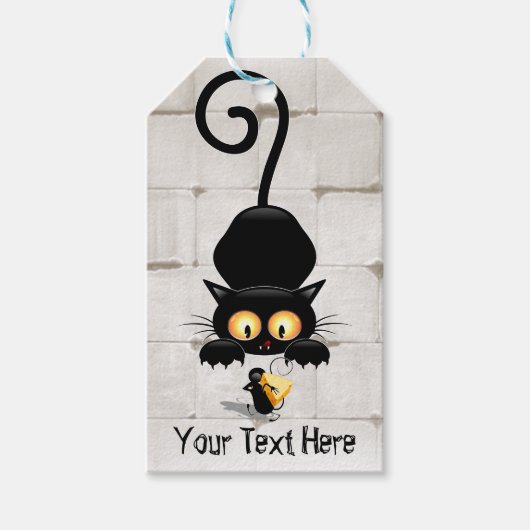 Katze und Maus mit Käse Fun Cartoon Charaktere Geschenkanhänger (Vorderseite)