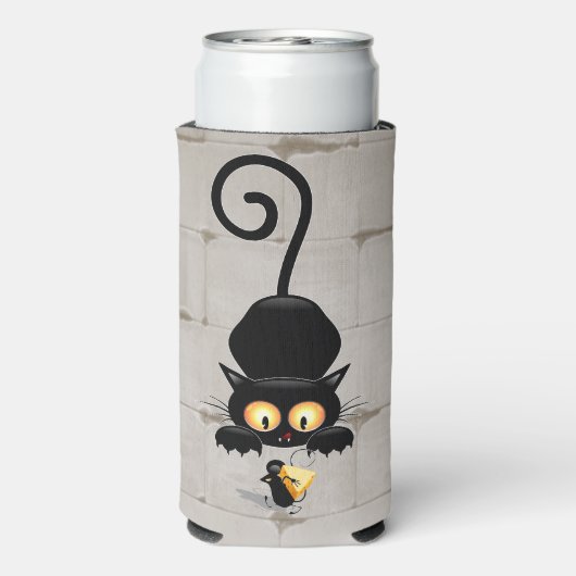 Katze und Maus mit Käse Fun Cartoon Charaktere Selters Dosenkühler (Seltzer Rückseite)