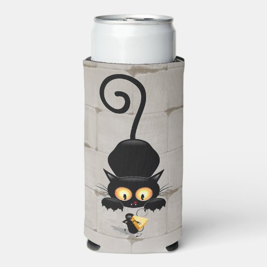 Katze und Maus mit Käse Fun Cartoon Charaktere Selters Dosenkühler (Seltzer Vorderseite)