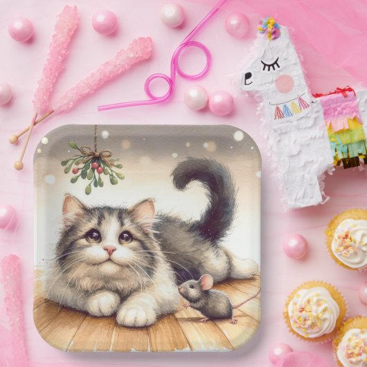 Katze und Maus mit Mistletoe Pappteller (Party)