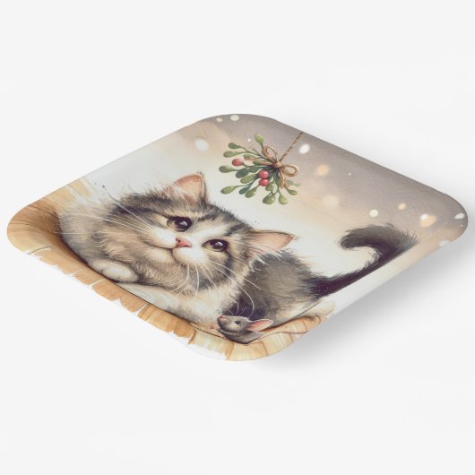 Katze und Maus mit Mistletoe Pappteller (Gewinkelt)