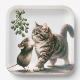 Katze und Maus mit Mistletoe Pappteller