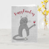 Katze und Maus mit Weinglas Geburtstag Karte (Gelbe Blume)