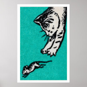 Katze und Maus Streichholzschachtel Druck - Vintag Poster