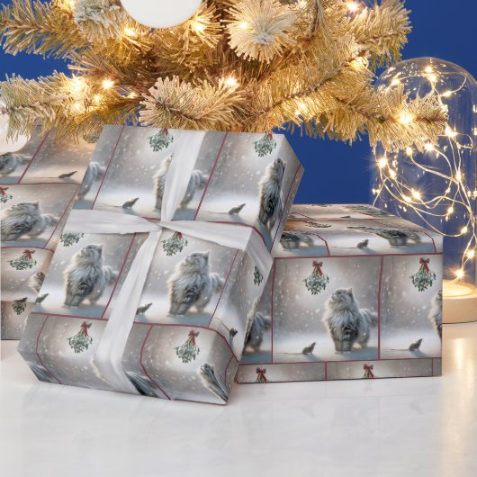Katze und Maus unter Mistletoe Geschenkpapier (Feiertage)