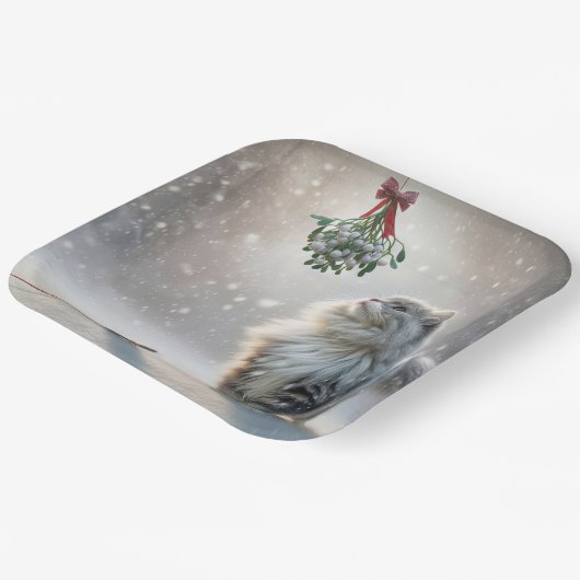 Katze und Maus unter Mistletoe Pappteller (Gewinkelt)