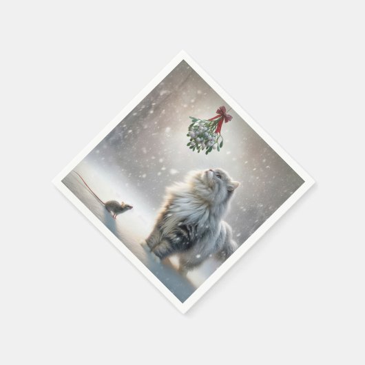 Katze und Maus unter Mistletoe Serviette (Ecke)