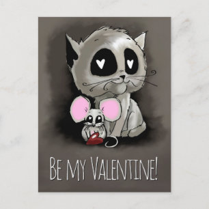Katze und Maus Zeichnend Tinte, sei mein Valentine Postkarte