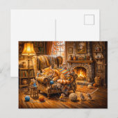 Katze und Mäuse gemütliche Strickszene Postkarte (Vorne/Hinten)