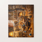 Katze und Mäuse gemütliche Strickszene Puzzle (Vertikal)