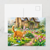 Katze und Mäuse Oster-Ei-Szene Postkarte (Vorne/Hinten)