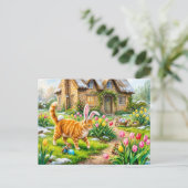 Katze und Mäuse Oster-Ei-Szene Postkarte (Stehend Vorderseite)