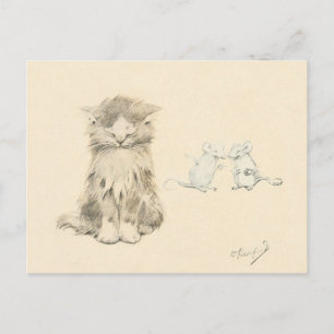 Katze und Mäuse Postkarte
