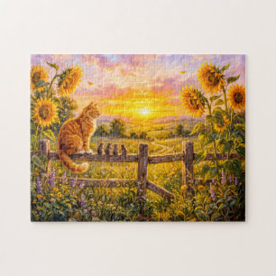 Katze und Mäuse Sonnenuntergang Zaun Blick Puzzle