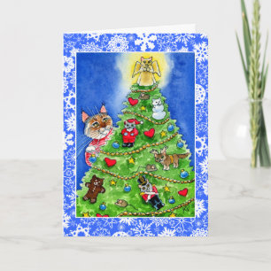 Katze und Mäuse Weihnachts- oder Weihnachtskarte Feiertagskarte