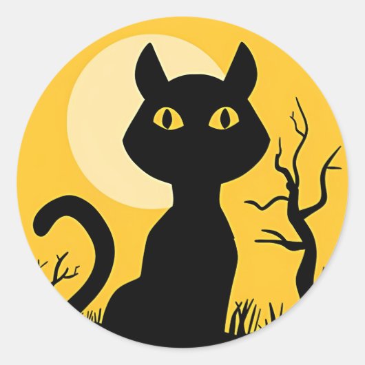 Katze und Mond Runder Aufkleber (Vorderseite)