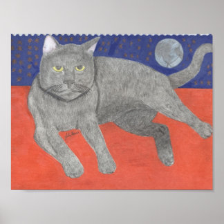 Katze und Mond von Julia Hanna Poster