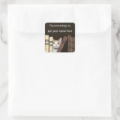 Katze und Name der Bücher Quadratischer Aufkleber (Tasche)