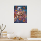 Katze und Niedliche Kunst der Eule Poster (Küche)