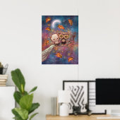 Katze und Niedliche Kunst der Eule Poster (Heimbüro)
