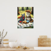 Katze und Oter mit einem Waldpicknick Poster (Küche)