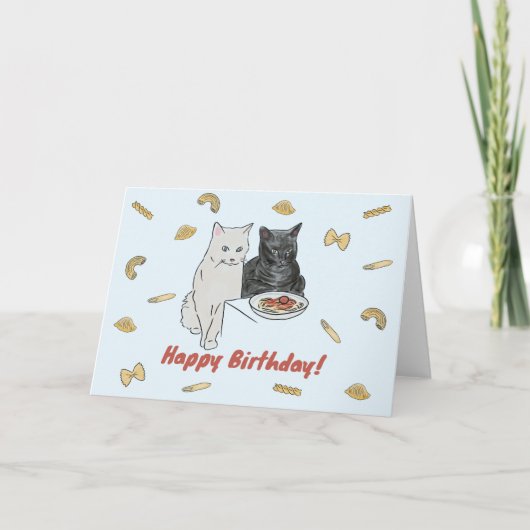 Katze und Pasta Geburtskarte Karte (Vorderseite)