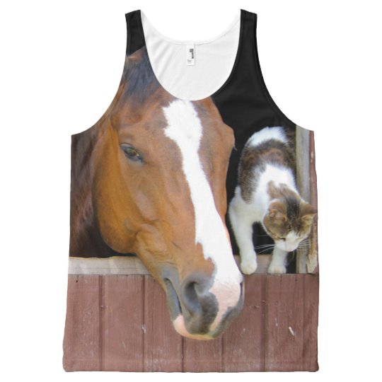 Katze und Pferd - Pferderanch - Pferdeliebhaber Komplett Bedrucktes Tanktop