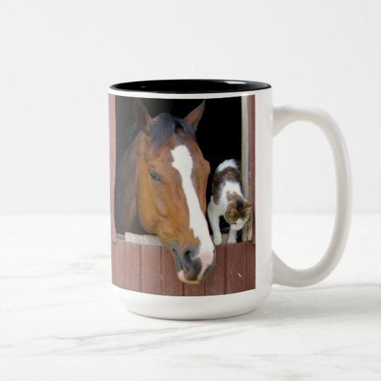 Katze und Pferd - Pferderanch - Pferdeliebhaber Zweifarbige Tasse